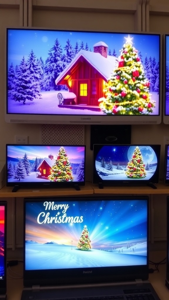 Festive Christmas Laptop Wallpaper for 15.6 Inch Screens A collection of Christmas wallpapers for laptops, featuring festive designs like a decorated tree and snowy scenery.